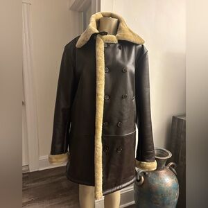 Men's Dark Brown Shearling Pea Coat